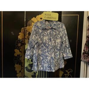 2X Chaps Blue Paisley Top & Earrings